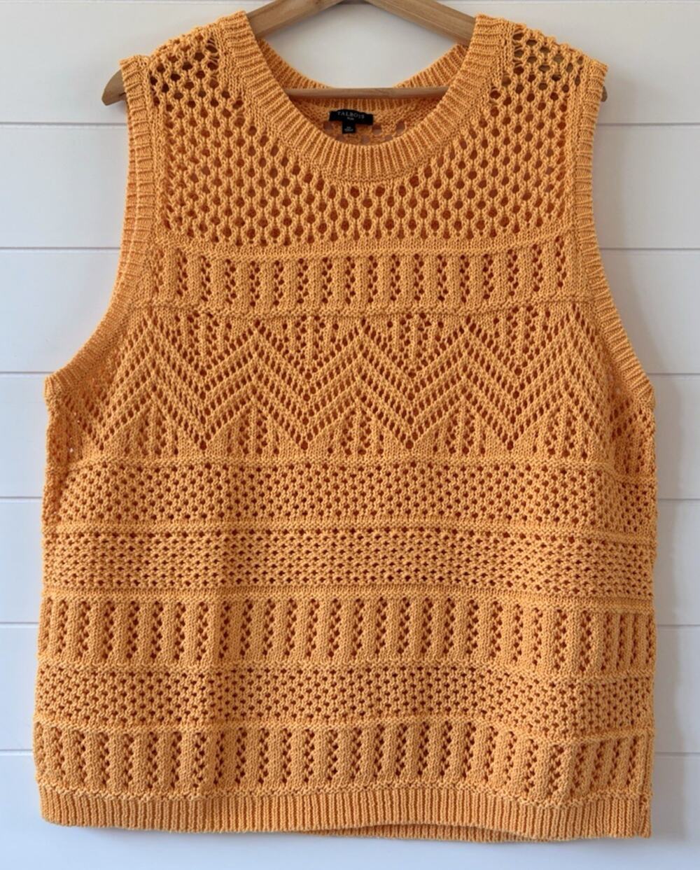 Talbots Plus Size 2X Orange Crochet Open Knit Sweater Tank Top Cotton Blend Boho